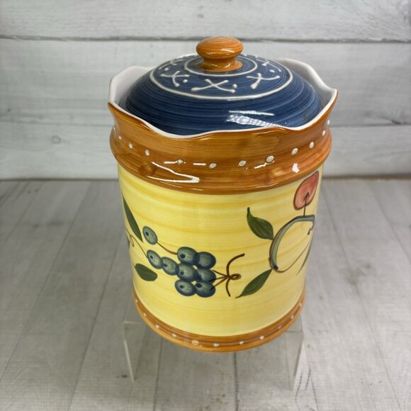 Salute TUSCAN FRUIT Pears Grapes Embossed Dots Ceramic Lidded 9" Large Canister - Picture 2 of 16